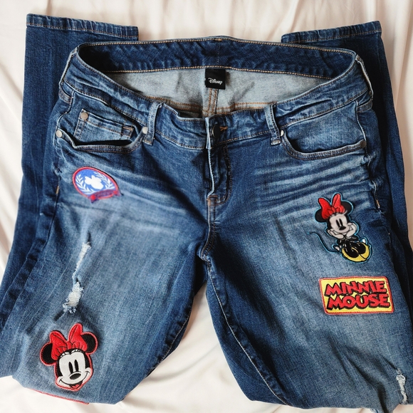 Disney Women's Denim Jeans with Minnie Mouse Patches Size 12 Reg - Picture 1 of 15